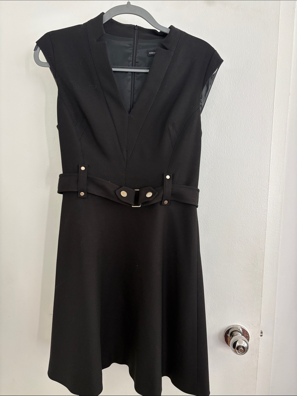 Classic Black Belted V-Neck Dress - Women